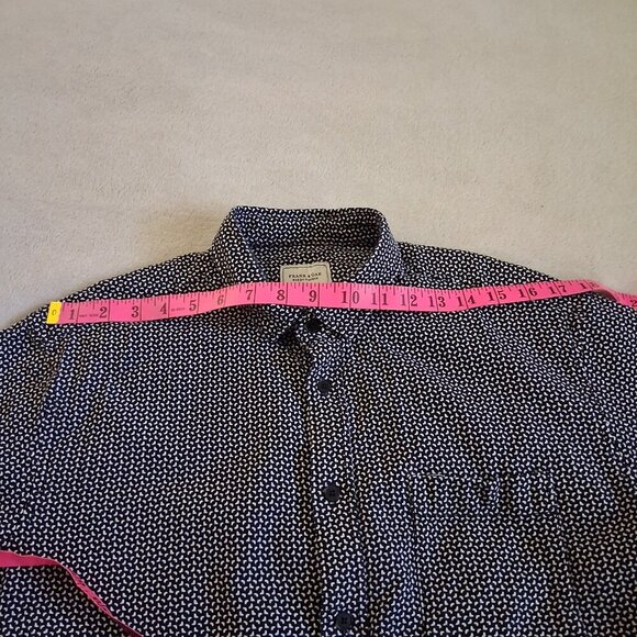 Frank & Oak Men's Size Large Black White Print Short Sleeve Button Down Shirt - Picture 9 of 12